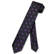  Narrow Necktie Skinny Black w/ Purple Polka Dots Mens 25 Tie -
