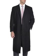  4 Buttons Single Breasted Full Length Wool Cashmere Blend Black Overcoat Top Coat