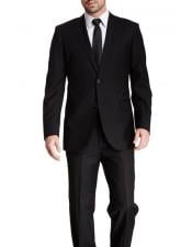  Mens Black Tonal Striped Classic Fit Wool Dual Side Vents Suit Flat
