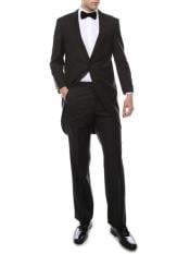  Mens Black 100% Wool Cutaway Tuxedo Regular Fit 2 Piece Peak Lapel