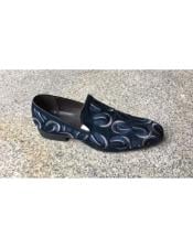  Genuine Suede Leather Slip-On Blue Embroider Loafer Unique Zota Mens Dress Shoe