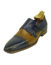  Mens Fashionable Carrucci Blue/Tan Two Buckle Slip On Style Due Tone Shoes