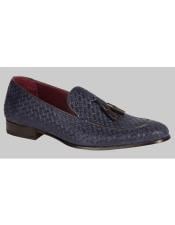 Blue Slip-on Tassle Textured Suede Loafer Shoes Authentic Mezlan Brand