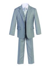  Boys Two Buttons 5 Piece Set Cotton Blend Formal Light Gray Suit Perfect for wedding  attire