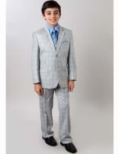  Boys Subtle Plaid Light Gray Two Button 3 Piece Classic Vested Suit