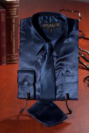  Boys Dark Navy Blue Suit For Men Satin Combo Mens Dress Shirt