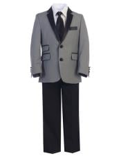  Boys Gray ~ Grey and Black Lapel Kids Toddler  Suits (Tuxedo