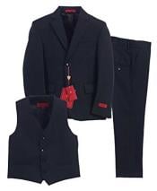  Single Breasted Formal 3 Piece Notch Lapel Dark Navy Vest Suit With Pants Set