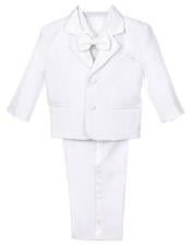  5 Piece Set Notch Lapel Formal Tuxedo With Vest Bow Tie Dress Suit White