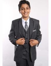  Boys Two Button Trimmed Peak Lapel With ShirtTie & Hanky 5 Piece