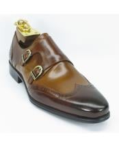  Carrucci Brown/Cognac Fashion Double Buckle Style Two Toned Wingtoe Shoes 