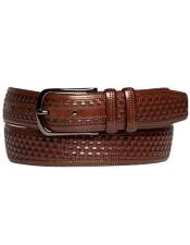  Mezlan Belts Mens Brown Genuine Embossed Woven Calfskin Belt