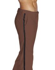  Mens Flat Front With Satin Band Brown Classic Fit Tuxedo Pant
