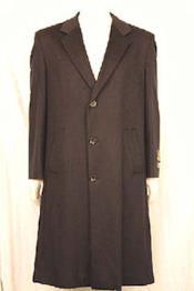  Mens 47' Long Wool Cashmere Blended Top Coat Brown