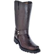  Mens Ostrich Leg Biker Boots With Industrial Sole Brown 