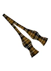  Brown Polyester Plaid Pattern Self Bowtie