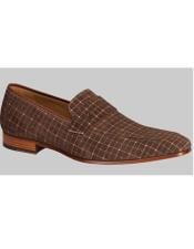  Brown Printed Suede Penny Loafer Slip On Shoes Authentic Mezlan Brand