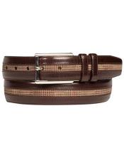  Mezlan Belts Mens Brown/Taupe Genuine Calfskin / Printed Suede Belt