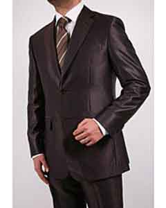  Mens Slim Fit Suit - Fitted Suit - Skinny Suit Mens Shiny Brown Two Button Two Piece Suit