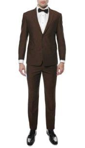  Brown Mens Classic Two Button  Slim Fit Suit