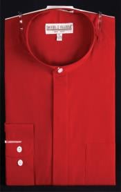  Banded Collarless Red ~ Wine ~ Maroon Color Mens Dress Shirt 
