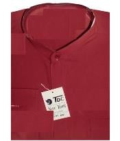  TDC Mens Banded Collar collarless Shirt Burgundy ~ Wine ~ Maroon Color