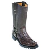  Caiman Tail Biker Boots With Industrial Sole Brown- 