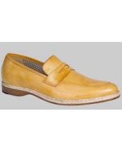  Camel Leather Rope Trim Penny Loafer Shoes Authentic Mezlan Brand