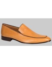  Italian Camel Venetian Trim Piping Loafer Calfskin Shoes Authentic Mezlan Brand