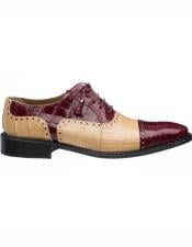  Ferrini Mens Maroon Dress Shoe ~ Burgundy Dress Shoe ~ Wine Color Dress Shoe/Tan World Best Alligator ~