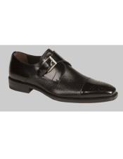  Black Monk Strap Cap Toe Slip-on Loafers Shoes Authentic Mezlan Brand