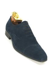  Carrucci Blue Mens Cap Toe Leather Suede Lace Up  Slip On