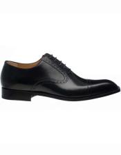  Ferrini Mens Italian Black French Calfskin Oxford Cap Toe Leather Sole Shoes
