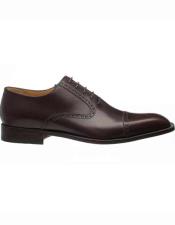  Brown Dress Shoe Ferrini Mens Italian Cap Toe French Calfskin Oxford Leather