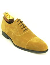  Carrucci Mens Genuine Suede Oxford Cap Toe Lace Up Style Wheat Shoe