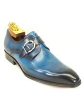  Carrucci Mens Slip On Genuine Leather Monk Strap Style Teal Dress Shoe