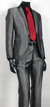  Shiny Sharkskin Charcoal Gray 2 Button Style Jacket Flat Front Pants New