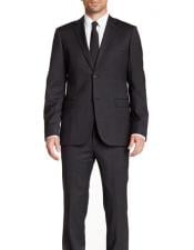  Mens Charcoal Gray Slim Fit 2 Buttons Stretch Wool Pinstriped Suit -