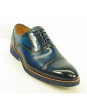  Mens Cobalt Fashionable Carrucci Genuine Leather Oxford Shoes  - Teal Dress