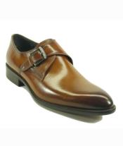  Mens Fashionable Carrucci Cognac Slip On Buckle Style Shoes