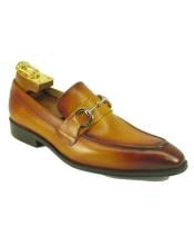  Mens Cognac Leather Fashionable Carrucci Slip On Style Ombre Shoes 