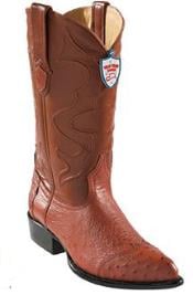  Wild West Cognac J-Toe Smooth Ostrich Wing Tip Cowboy Boots - Botas