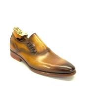  Mens Carrucci Decorative Cognac Lace-up Slip-on Stylish Dress Loafer Shoes