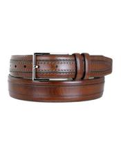  Mezlan Belts Mens Cognac Genuine Leather Satin Nickel Buckle Belt 