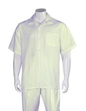  Mens Casual Cream Short Sleeve Plain Two Pieces Casual Two Piece Walking