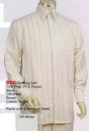  Mens Long Sleeve 2pc Set including Matching Wide Leg Dress Pants Cream/Taupe