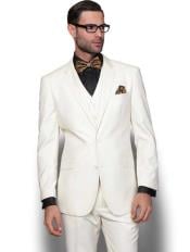  Mens 3 Piece Italian Wool Slim Fit  Cream Vested Suit (Buy