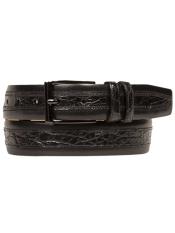  Mezlan Belts Brand Mens Genuine Crocodile / Calfskin Black Skin Cinturon De Cocodrilo