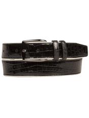  Mezlan Belts Brand Mens Genuine Crocodile / Calfskin Black Skin Cinturon De