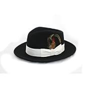  Black Wool White Banded Fedora Hat 